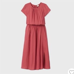A New Day Cinched Waist Short Sleeve Midi Dress